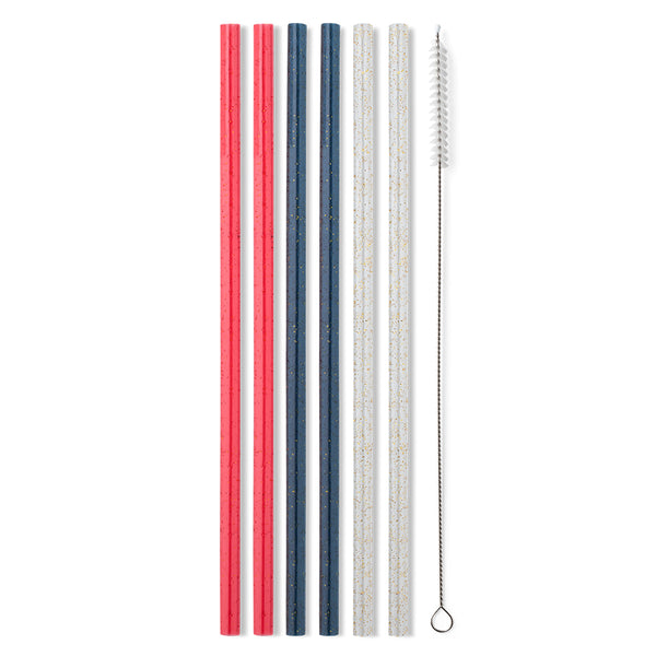 Swig Life Red, White & Blue Glitter Reusable Straw Set without packaging
