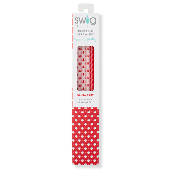 Swig Life Santa Baby + Candy Cane Reusable Straw Set inside packaging