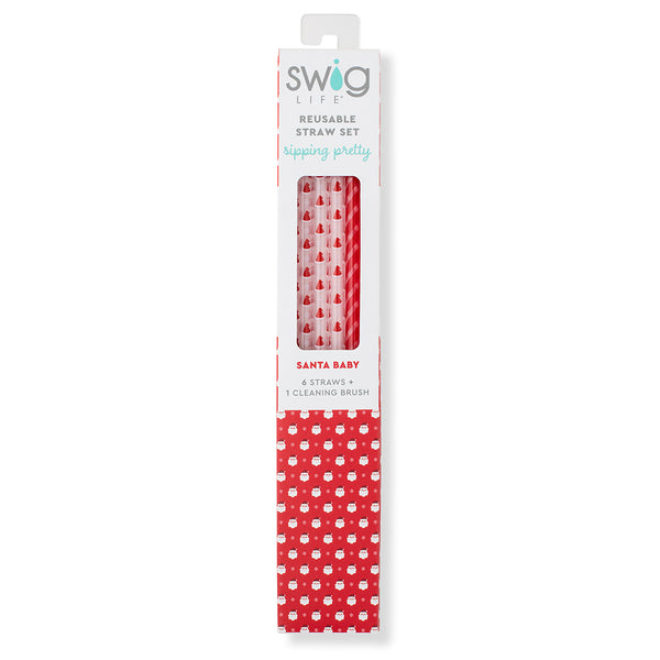 Swig Life Santa Baby + Candy Cane Reusable Straw Set inside packaging
