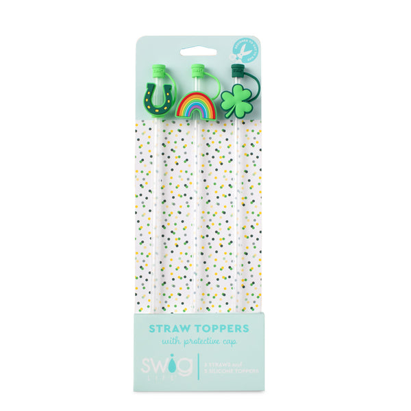 Swig Life St. Patrick's Day Straw Topper Set including three straws and three silicone toppers