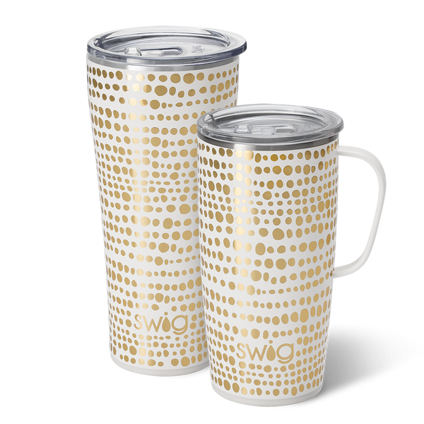 Swig Life Glamazon Gold XL Set including a 22oz Glamazon Gold Travel Mug and a 32oz Glamazon Gold Tumbler