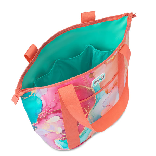 Swig Life Dreamsicle Zippi Tote Bag inside view of aqua liner and pockets