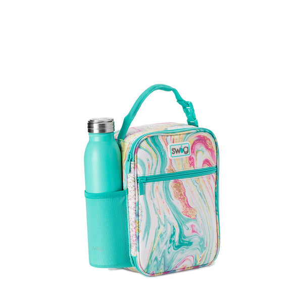Swig Life Wanderlust Insulated Boxxi Lunch Bag with top handle, side pocket, and front zipper pouch