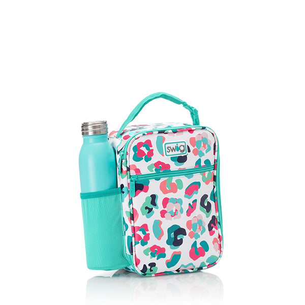 Swig Life Party Animal Boxxi Lunch Bag with Swig Life Aqua 20oz Flip + Sip Bottle in side pocket
