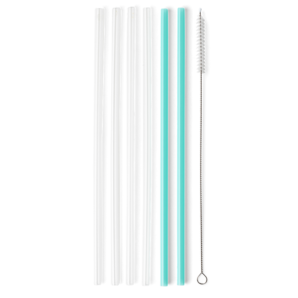 * Swig Reusable Straw Set Glitter Clear & Aqua