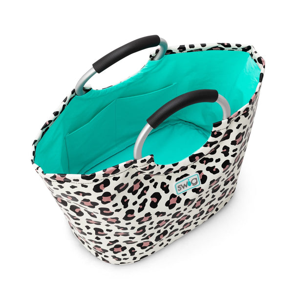 Swig Life Luxy Leopard Loopi Tote Bag open view from the top showing inside storage pocket