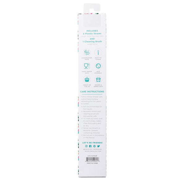 Swig Life Party Animal + Hot Pink Reusable Straw Set back of packaging