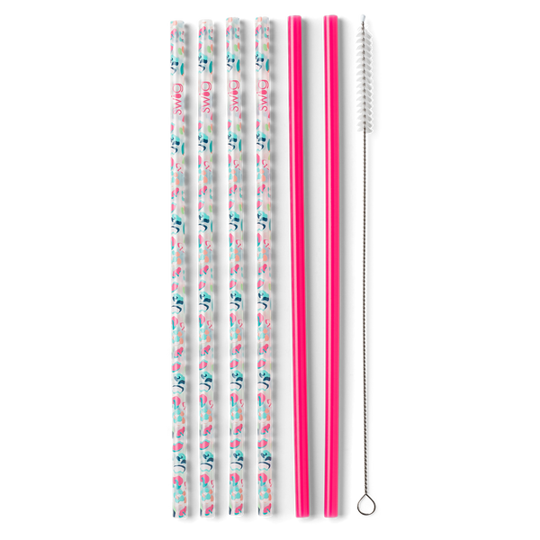 Swig Life Party Animal + Hot Pink Reusable Straw Set without packaging