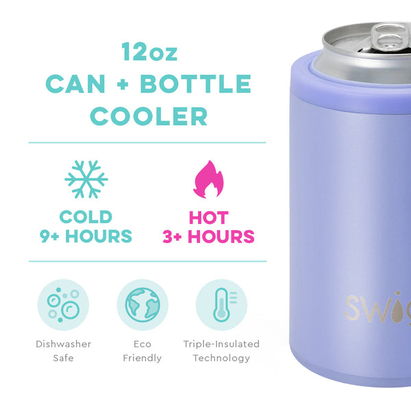 Swig Life 12oz Hydrangea Can + Bottle Cooler temperature infographic - cold 9+ hours and hot 3+ hours