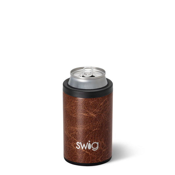 Brown Leather 12oz Insulated Can + Bottle Cooler - Swig Life
