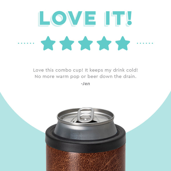 Brown Leather 12oz Insulated Can + Bottle Cooler - Swig Life