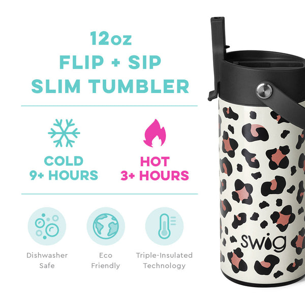 Luxy Leopard Flip + Sip Slim Tumbler (12oz)