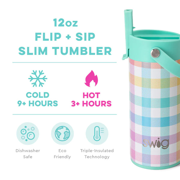 Pretty in Plaid 12oz Flip + Sip Slim Tumbler - Swig Life 