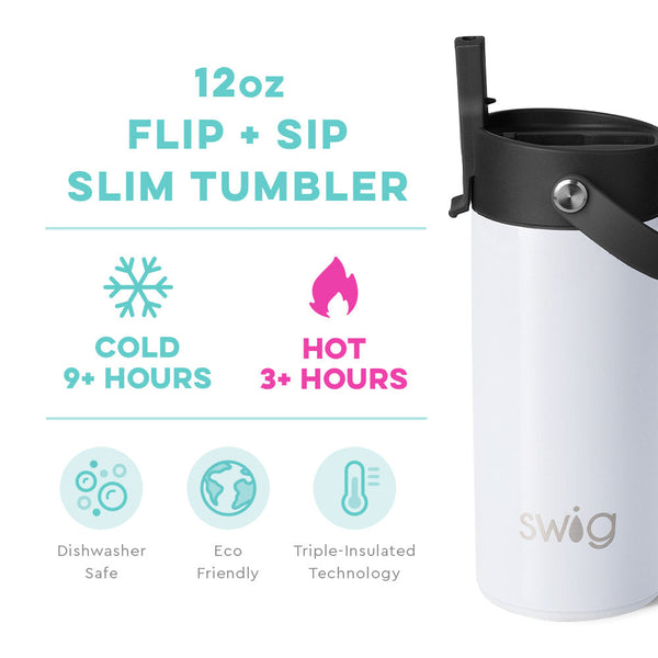 Shimmer Diamond White Flip + Sip Slim Tumbler (12oz)