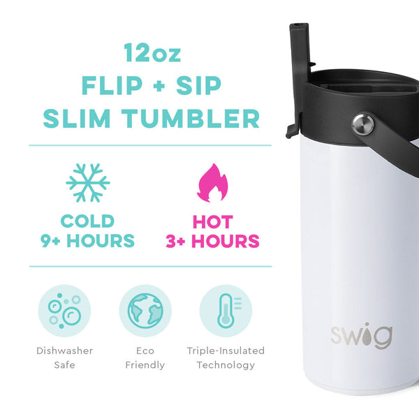 Shimmer White Flip + Sip Slim Tumbler (12oz)