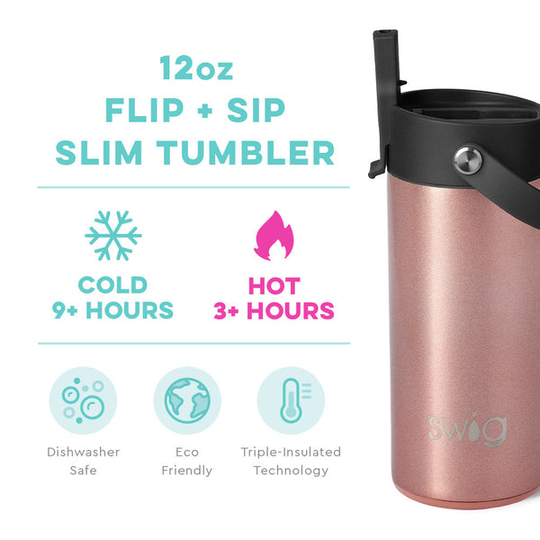 Shimmer Rose Gold Flip + Sip Slim Tumbler (12oz)
