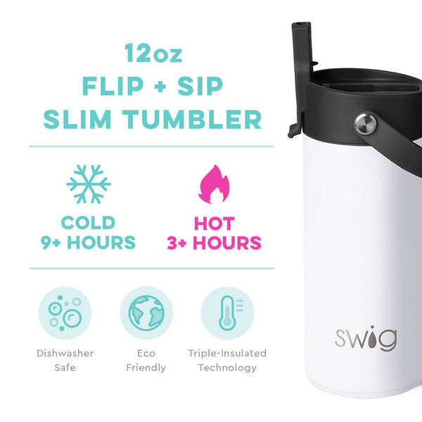 White Flip + Sip Slim Tumbler (12oz)