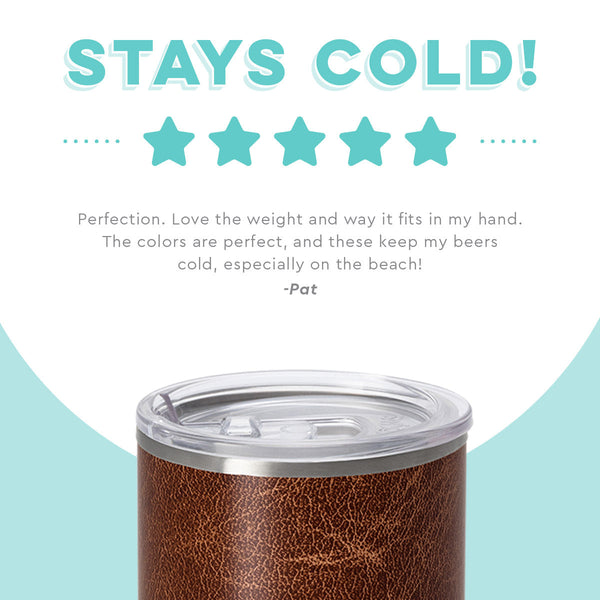 Swig Life customer review on 12oz Leather Lowball Tumbler - Stays cold
