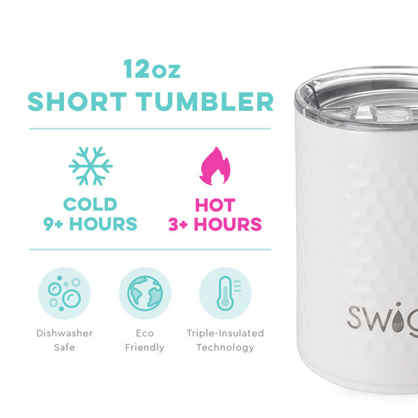 Swig Life 12oz Golf Partee Short Tumbler temperature infographic - cold 9+ hours or hot 3+ hours