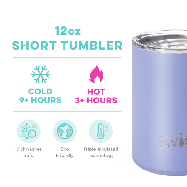 Swig Life 12oz Hydrangea Short Tumbler temperature infographic - cold 9+ hours or hot 3+ hours