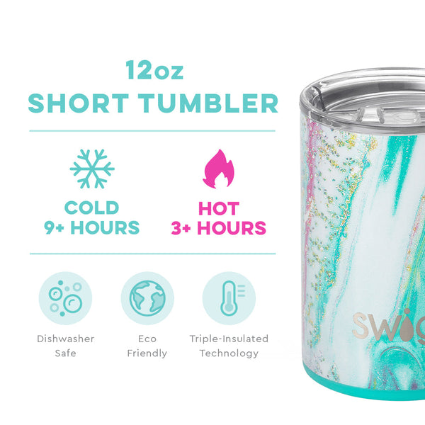 Swig Life 12oz Wanderlust Short Tumbler temperature infographic - cold 9+ hours or hot 3+ hours