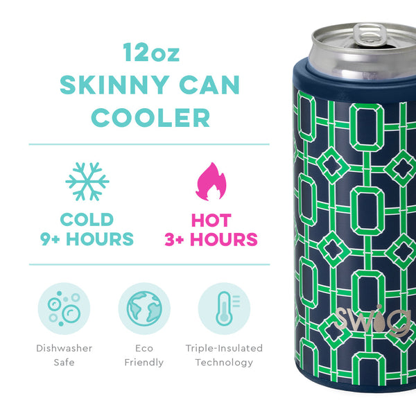 Navy Bamboo Trellis Skinny Can Cooler (12oz)