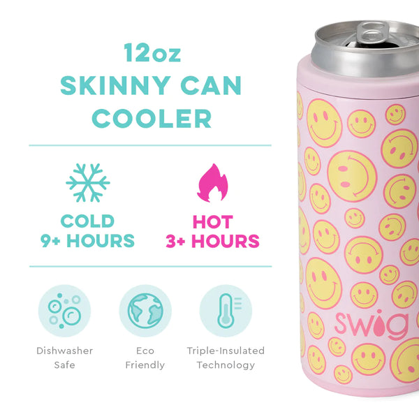 Swig Life 12oz Oh Happy Day Skinny Can Cooler temperature infographic - cold 9+ hours or hot 3+ hours