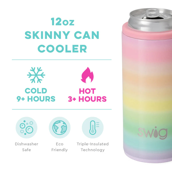 Swig Life 12oz Over the Rainbow Skinny Can Cooler temperature infographic - cold 9+ hours or hot 3+ hours