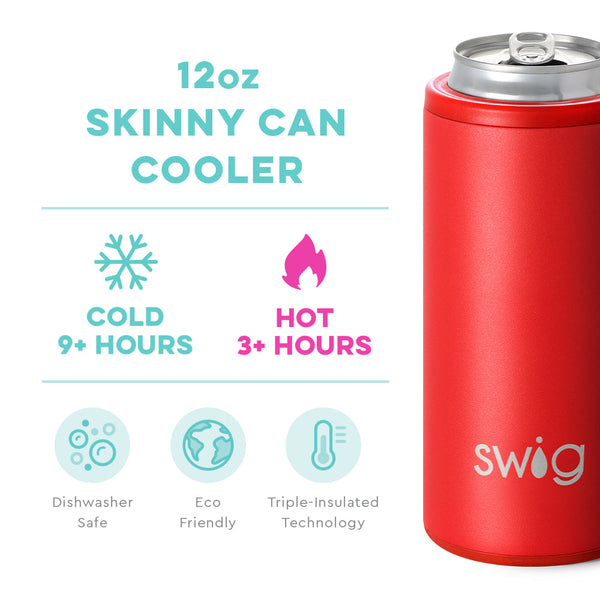 Maars Skinny Can Cooler Red Sparkle Stainless Steel 12oz