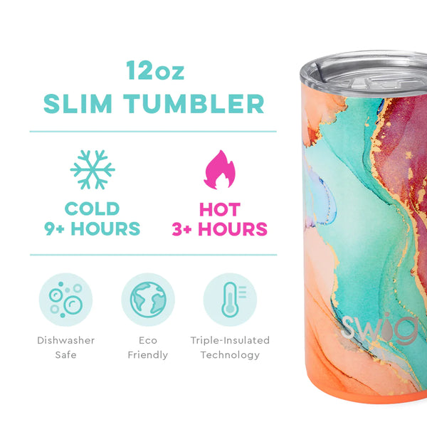 Swig Life 12oz Dreamsicle Short Tumbler temperature infographic - cold 9+ hours or hot 3+ hours