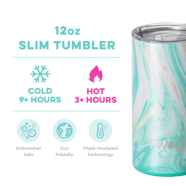 Swig Life 12oz Wanderlust Short Tumbler temperature infographic - cold 9+ hours or hot 3+ hours