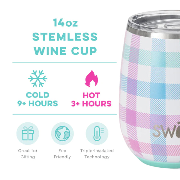 Pretty in Plaid 14oz Stemless Wine Cup - Swig Life 
