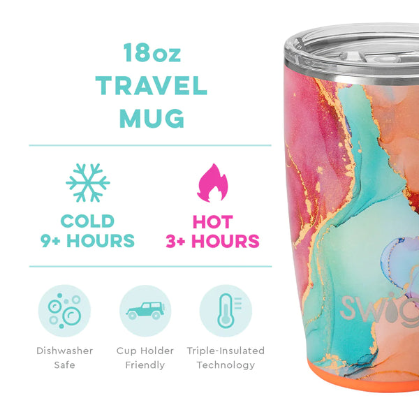 Swig Life 18oz Dreamsicle Travel Mug temperature infographic - cold 9+ hours or hot 3+ hours