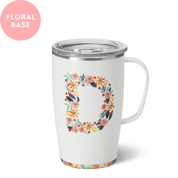 Swig Life 18oz Honey Meadow with Initial D Insulated Travel Mug with Handle and floral base