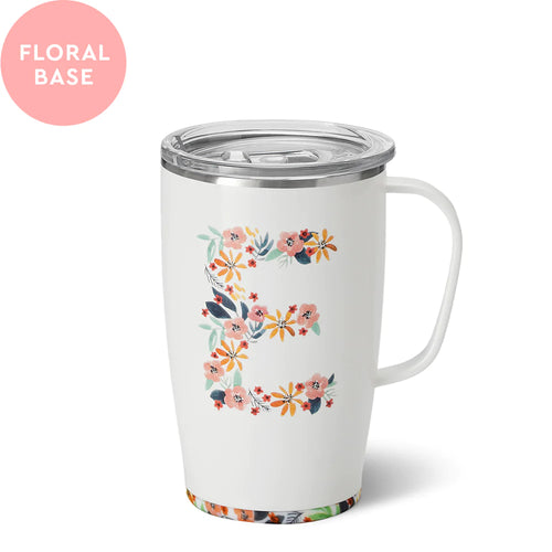 Swig Life 18oz Honey Meadow with Initial E Insulated Travel Mug with Handle and floral base