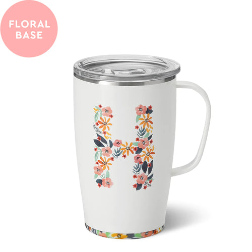 Swig Life 18oz Honey Meadow with Initial H Insulated Travel Mug with Handle and floral base