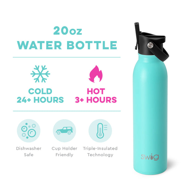 Swig Life 20oz Aqua Insulated Flip + Sip Cap Water Bottle temperature infographic - cold 24+ hours or hot 3+ hours