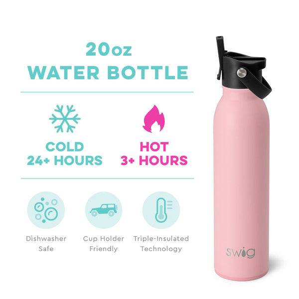 Swig Life 20oz Blush Insulated Flip + Sip Cap Water Bottle temperature infographic - cold 24+ hours or hot 3+ hours