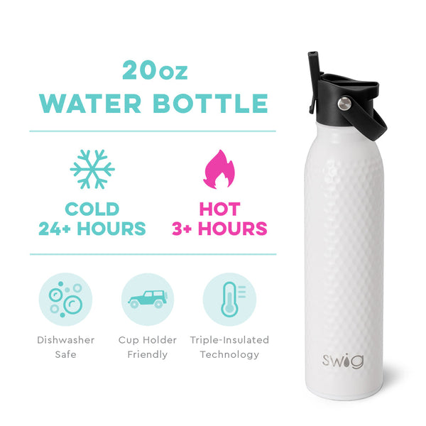 Swig Life 20oz Golf Partee Insulated Flip + Sip Cap Water Bottle temperature infographic - cold 24+ hours or hot 3+ hours