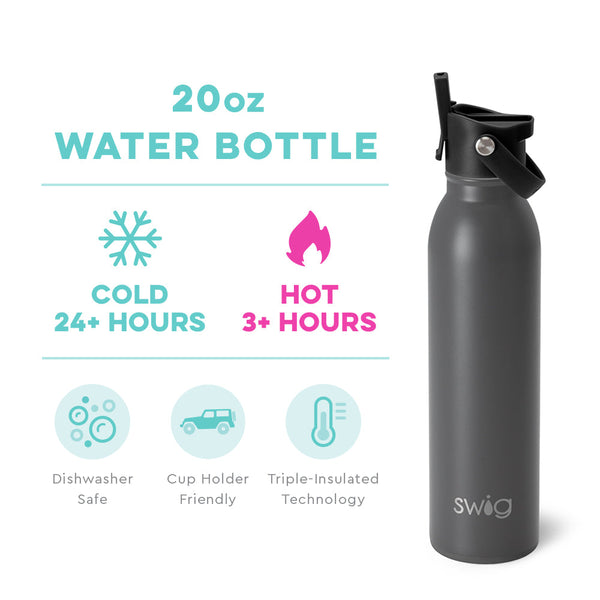 Swig Life 20oz Grey Insulated Flip + Sip Cap Water Bottle temperature infographic - cold 24+ hours or hot 3+ hours