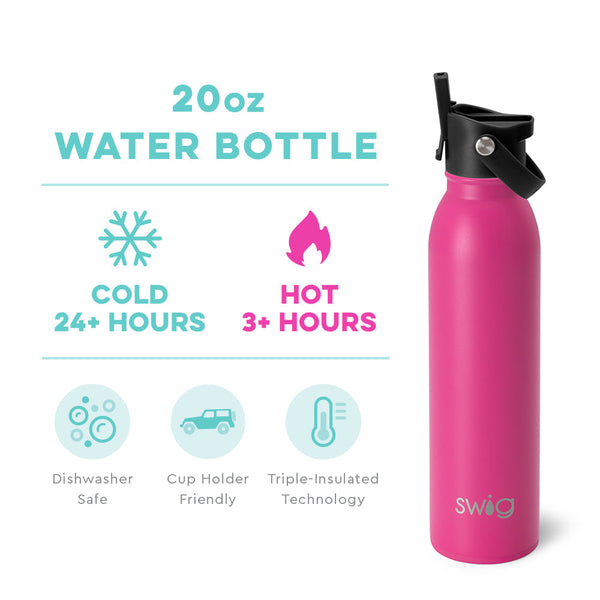 Swig Life 20oz Hot Pink Insulated Flip + Sip Cap Water Bottle temperature infographic - cold 24+ hours or hot 3+ hours