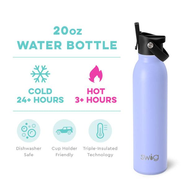 Swig Life 20oz Hydrangea Insulated Flip + Sip Cap Water Bottle temperature infographic - cold 24+ hours or hot 3+ hours