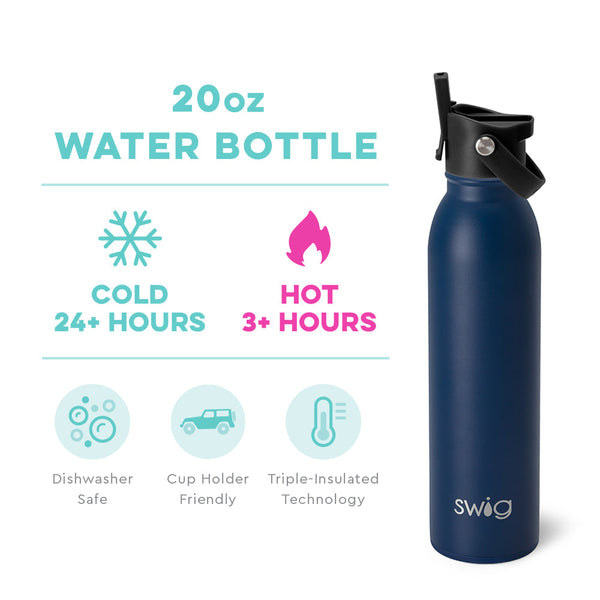 Swig Life 20oz Navy Insulated Flip + Sip Cap Water Bottle temperature infographic - cold 24+ hours or hot 3+ hours