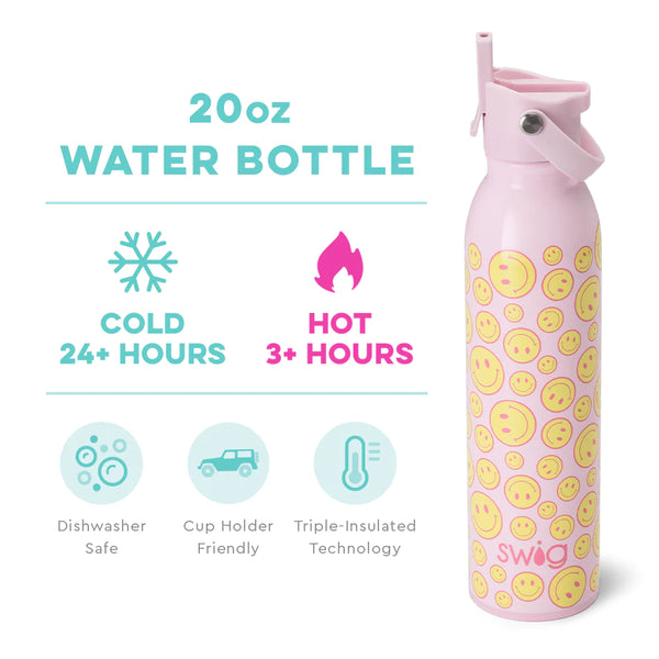 Swig Life 20oz Oh Happy Day Insulated Flip + Sip Cap Water Bottle temperature infographic - cold 24+ hours or hot 3+ hours