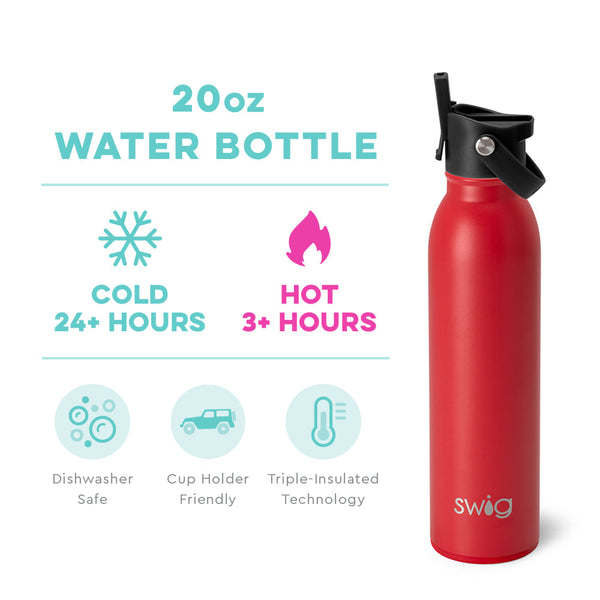 Swig Life 20oz Red Insulated Flip + Sip Cap Water Bottle temperature infographic - cold 24+ hours or hot 3+ hours
