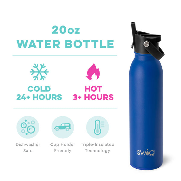 Swig Life 20oz Royal Insulated Flip + Sip Cap Water Bottle temperature infographic - cold 24+ hours or hot 3+ hours
