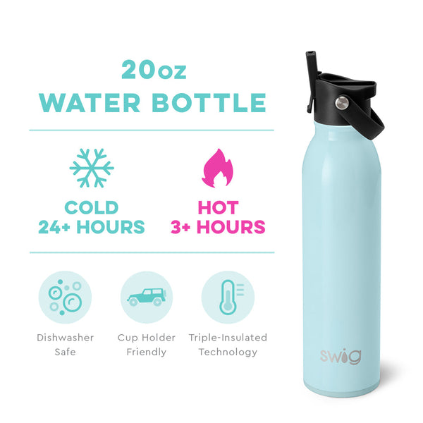 Swig Life 20oz Shimmer Aquamarine Insulated Flip + Sip Cap Water Bottle temperature infographic - cold 24+ hours or hot 3+ hours