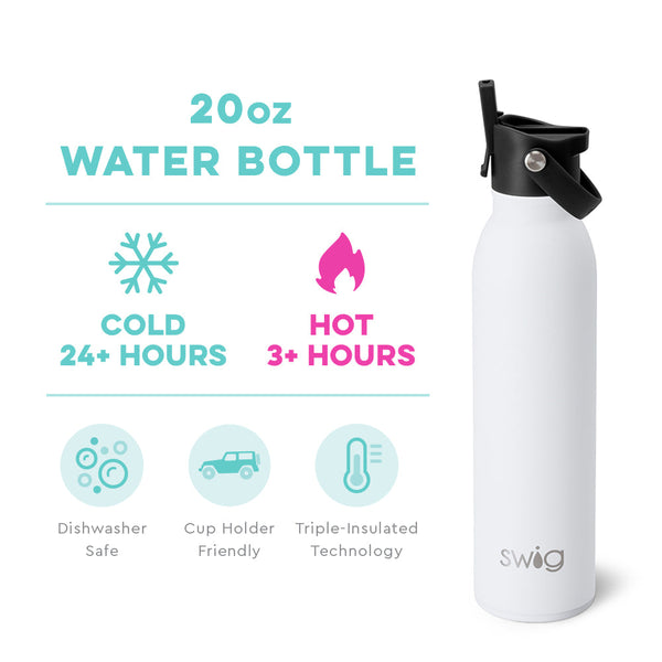 Swig Life 20oz White Insulated Flip + Sip Cap Water Bottle temperature infographic - cold 24+ hours or hot 3+ hours