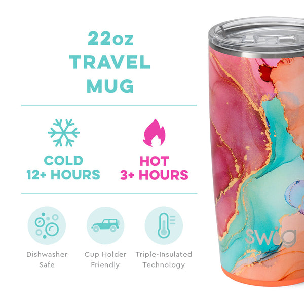Swig Life 22oz Dreamsicle Travel Mug temperature infographic - cold 12+ hours or hot 3+ hours