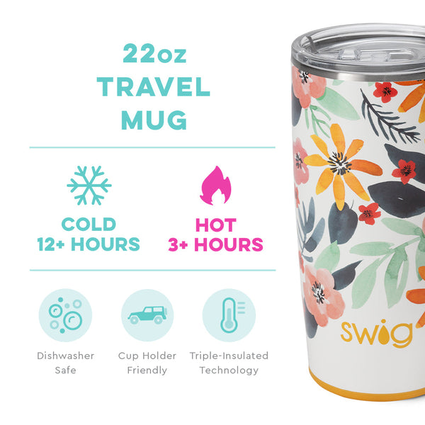 Swig Life 22oz Honey Meadow Travel Mug temperature infographic - cold 12+ hours or hot 3+ hours
